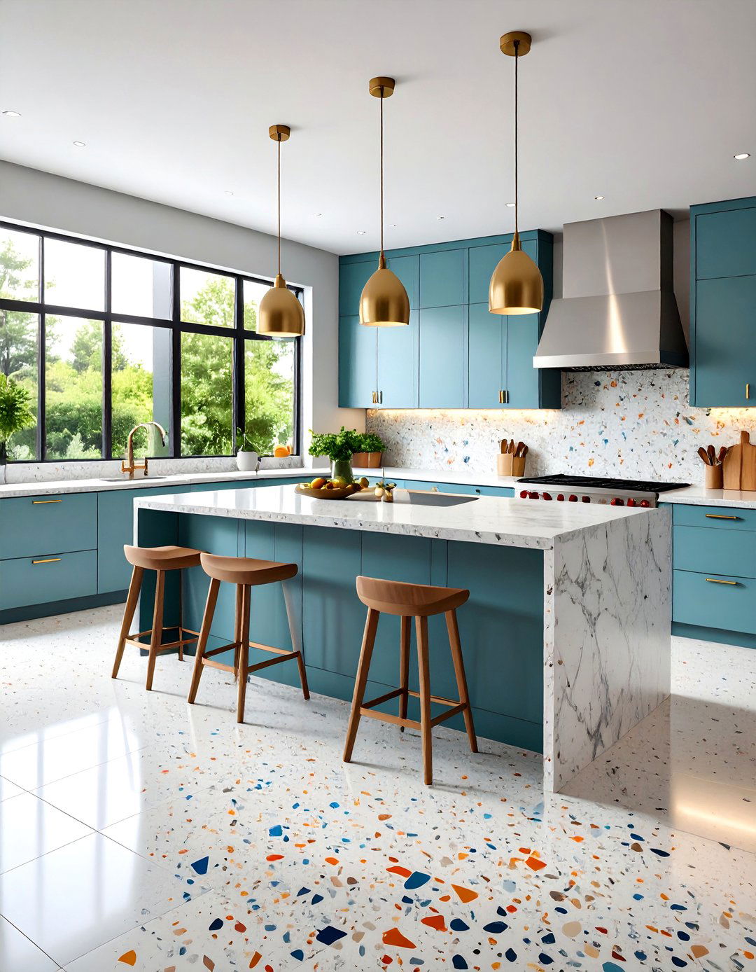 Concrete Floor Kitchen with Terrazzo Style Aggregate - 20 Concrete Floor Kitchen Ideas