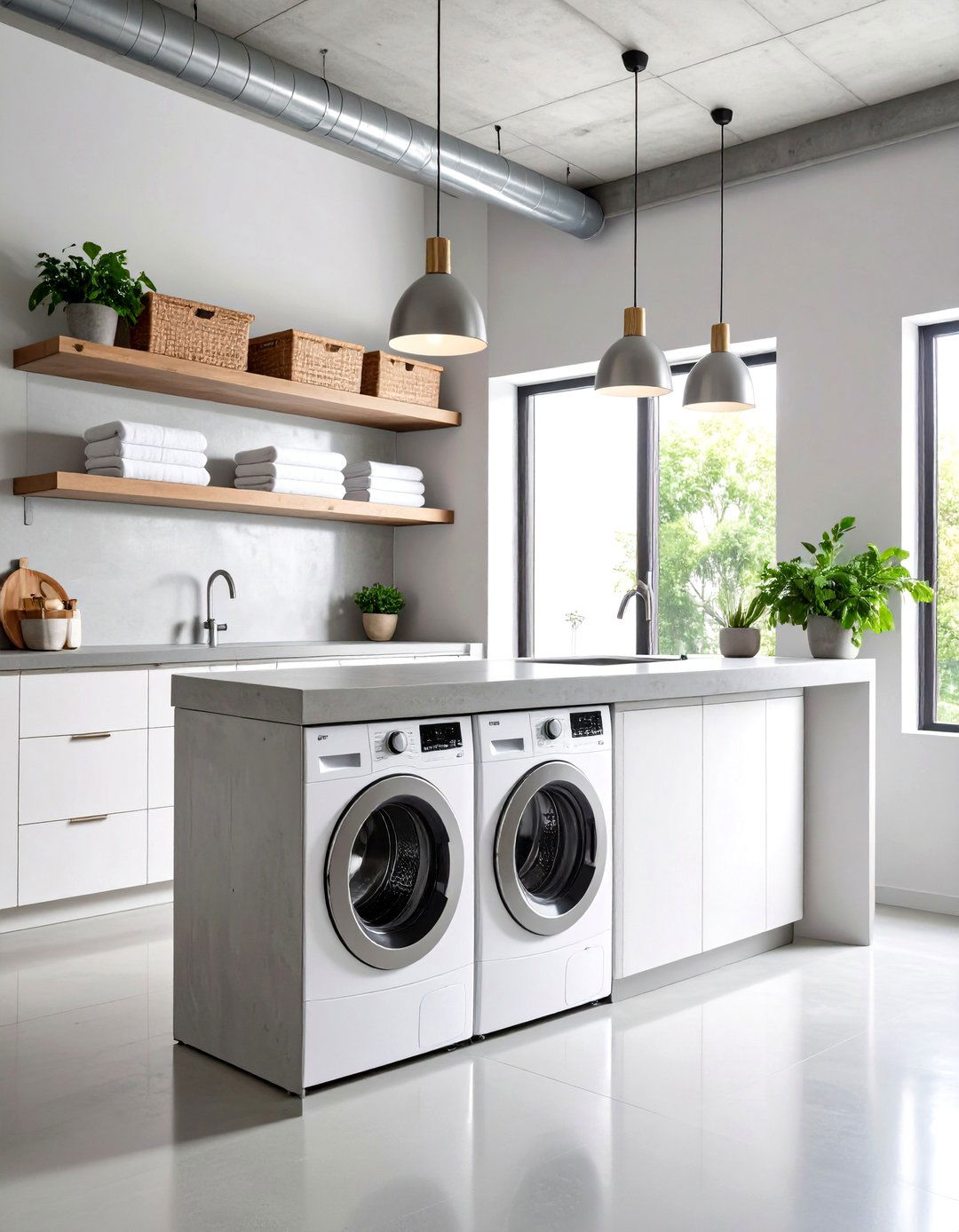 Concrete Industrial Laundry Room Countertop - 20 Laundry Room Countertop Ideas