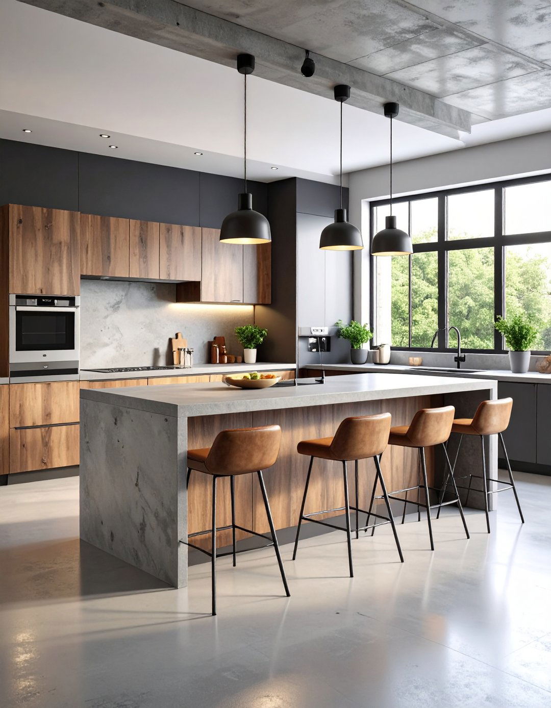 Concrete Kitchen Island with Industrial Bar Seating - 20 Kitchen Island Ideas With Seating