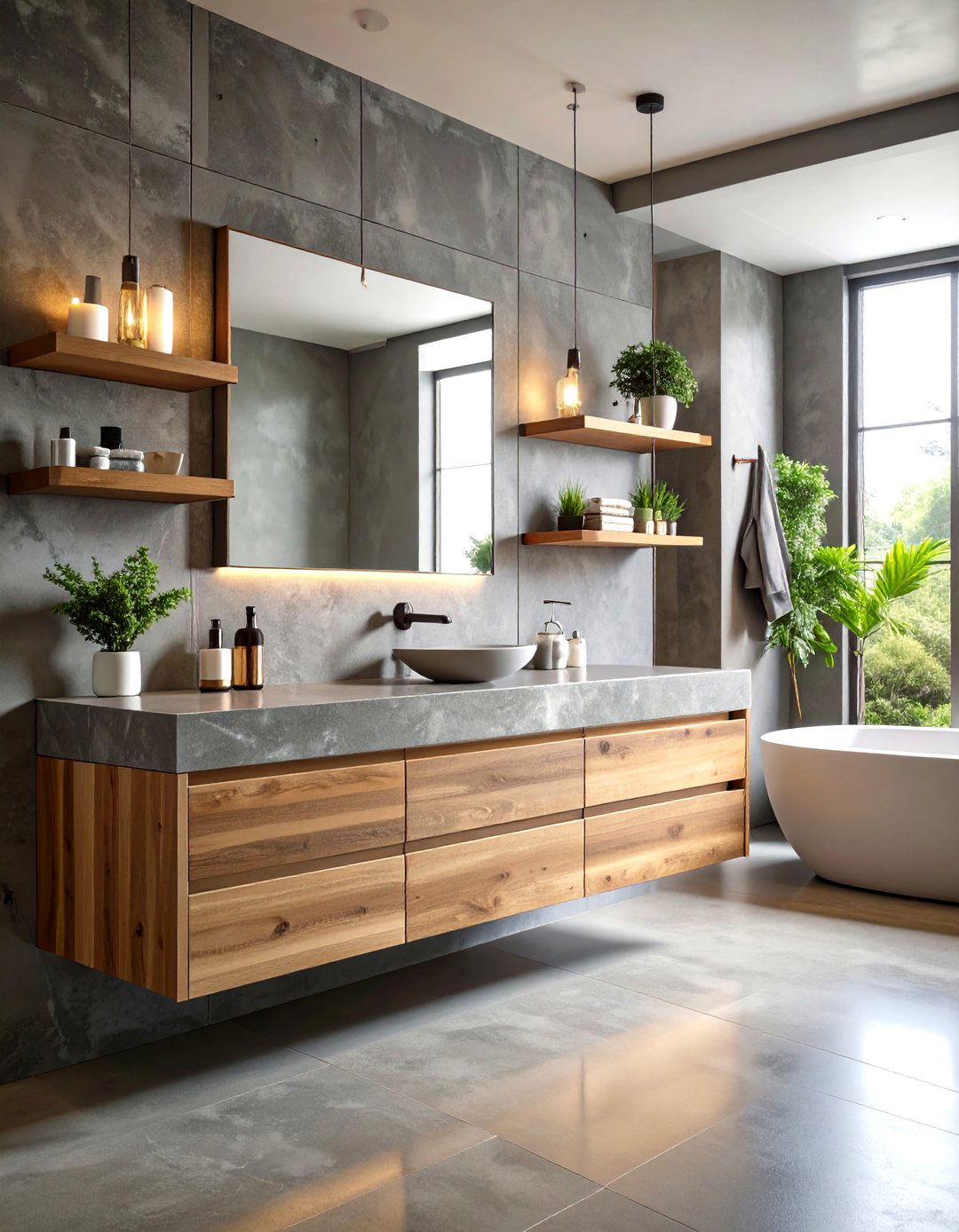 Concrete Look Gray Vanity Brings Urban Edge - 20 Grey Bathroom Vanity Design Ideas