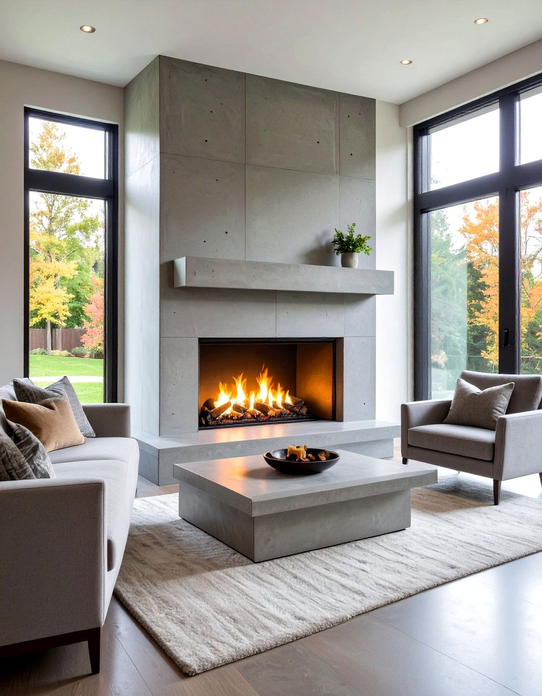 Concrete Mantel Surround - 20 Small Living Room Fireplace Ideas