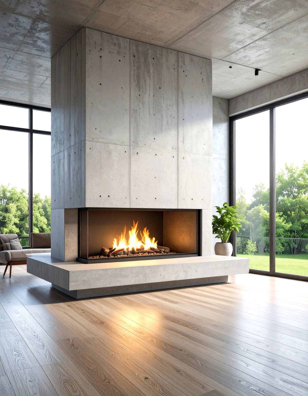 Concrete Modern Fireplace with Industrial Aesthetic - 20 Modern Fireplace Ideas