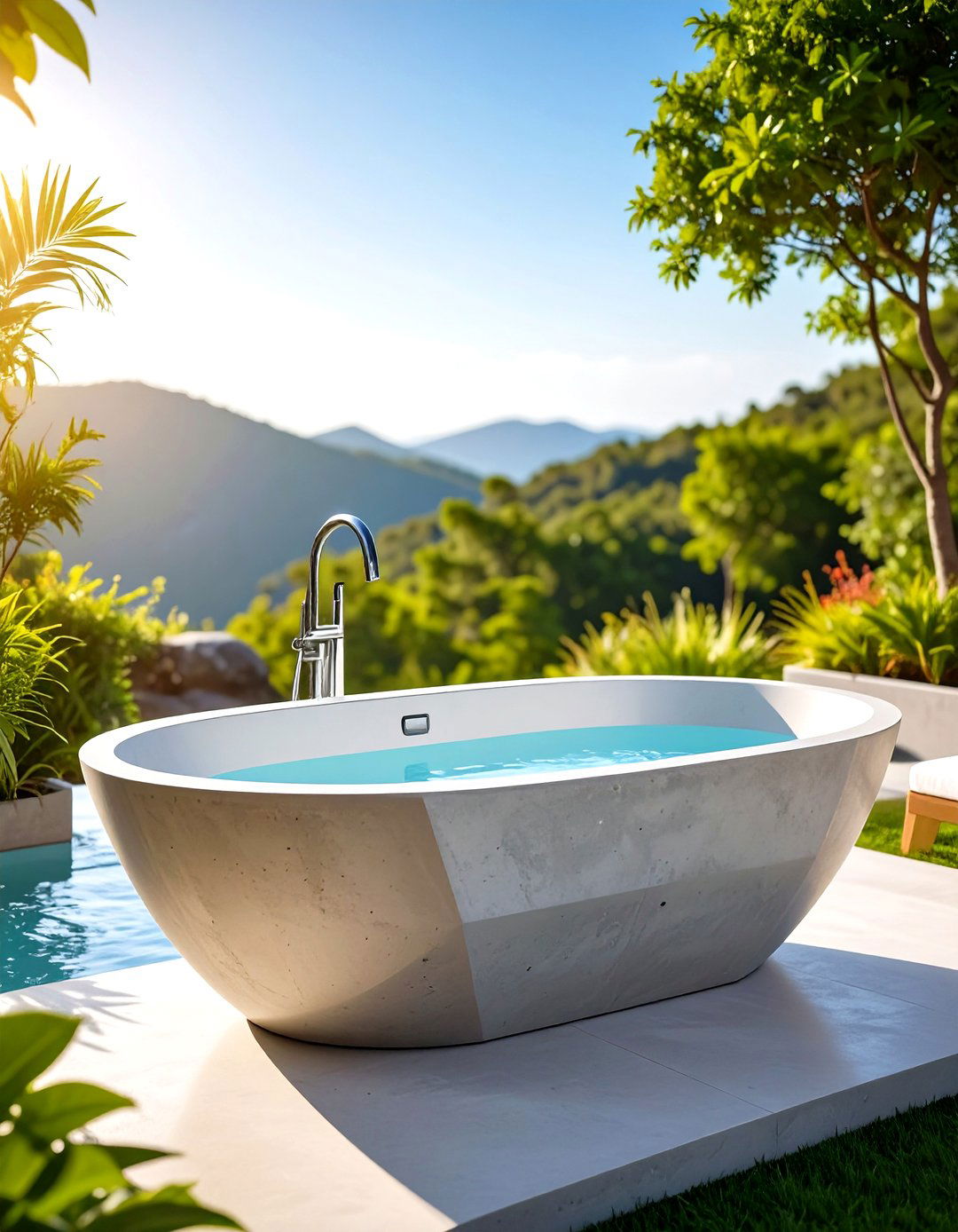Concrete Outdoor Bathtub with Modern Minimalism - 20 Outdoor Bathtub Ideas