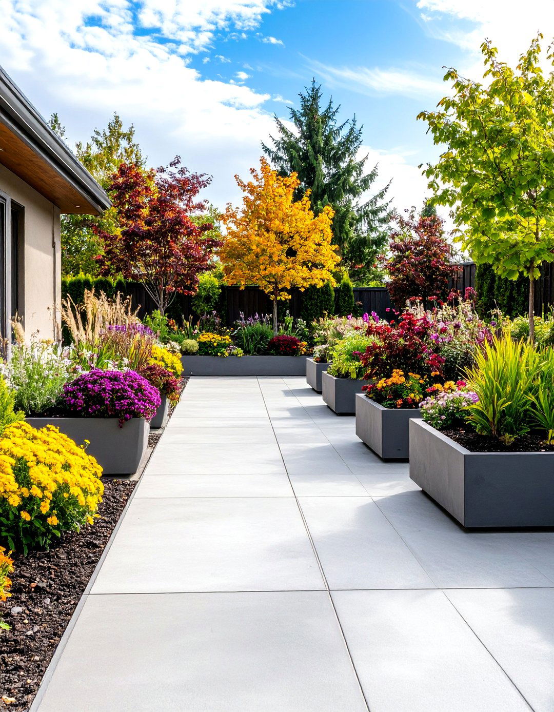 Concrete Patio with Decorative Planter Borders - 20 Concrete Patio Ideas on a Budget