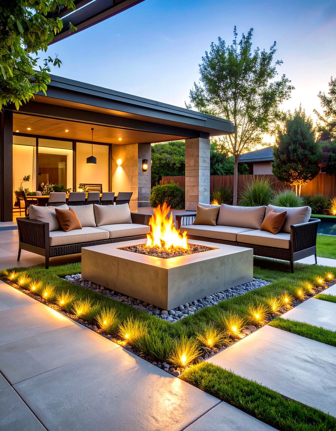 Concrete Paver Patio Fire Pit with Artificial Grass Joints - 20 Concrete Paver Patio Fire Pit Ideas