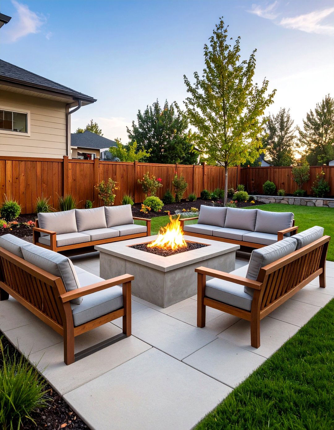 Concrete Paver Patio Fire Pit with Built in Storage Benches - 20 Concrete Paver Patio Fire Pit Ideas