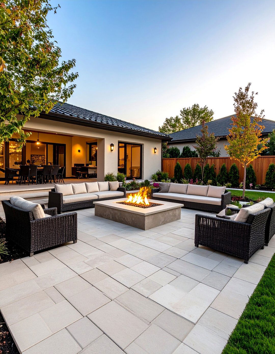 Concrete Paver Patio Fire Pit with Diagonal Pattern Layout - 20 Concrete Paver Patio Fire Pit Ideas