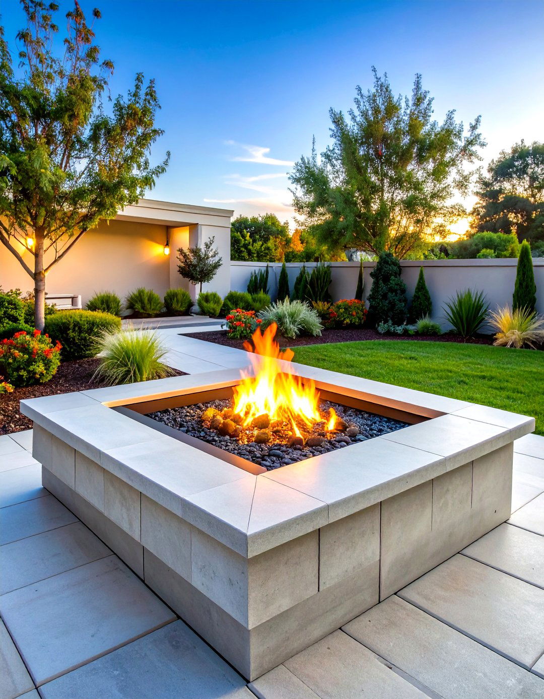 Concrete Paver Patio Fire Pit with Gas Insert System - 20 Concrete Paver Patio Fire Pit Ideas