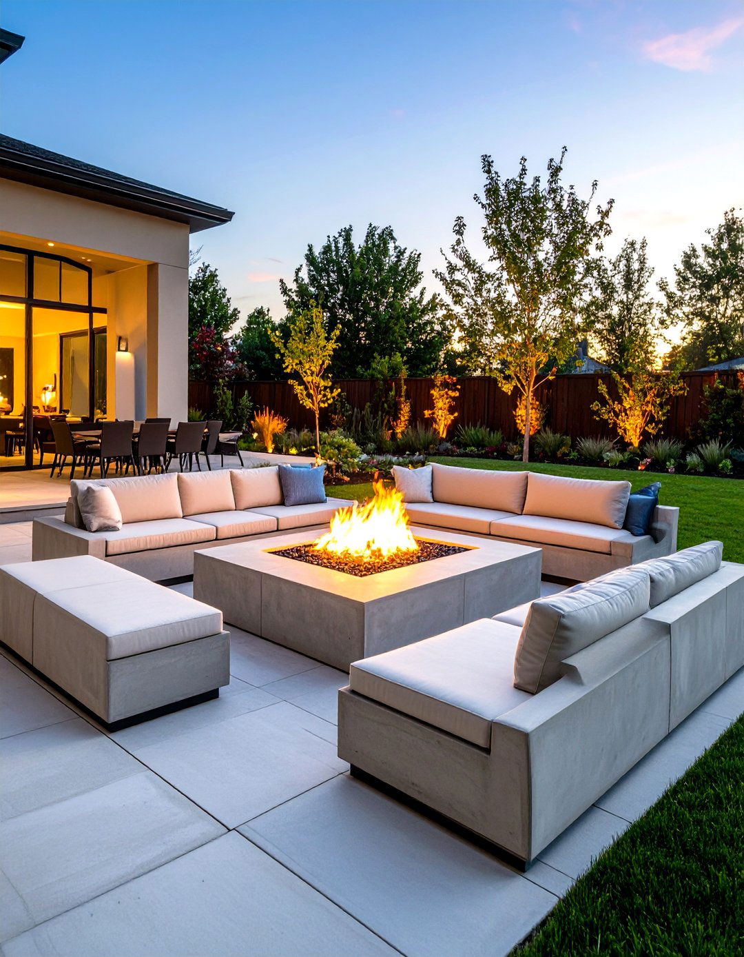 Concrete Paver Patio Fire Pit with Modular Seating Configuration - 20 Concrete Paver Patio Fire Pit Ideas