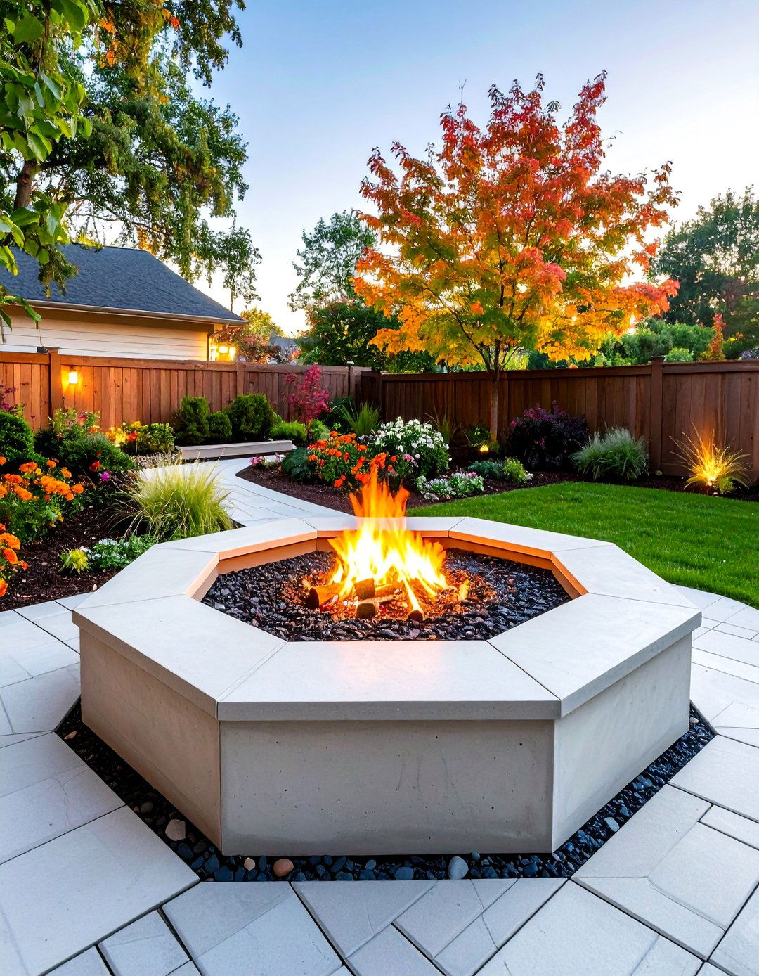 Concrete Paver Patio Fire Pit with Octagonal Shape Design - 20 Concrete Paver Patio Fire Pit Ideas