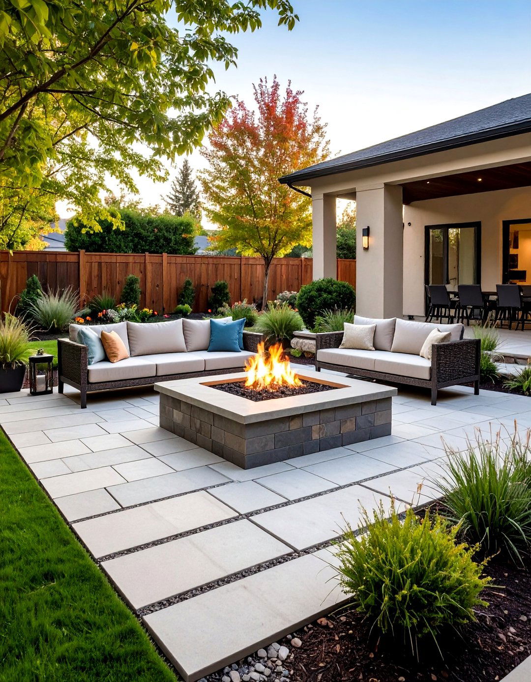 Concrete Paver Patio Fire Pit with Running Bond Layout - 20 Concrete Paver Patio Fire Pit Ideas