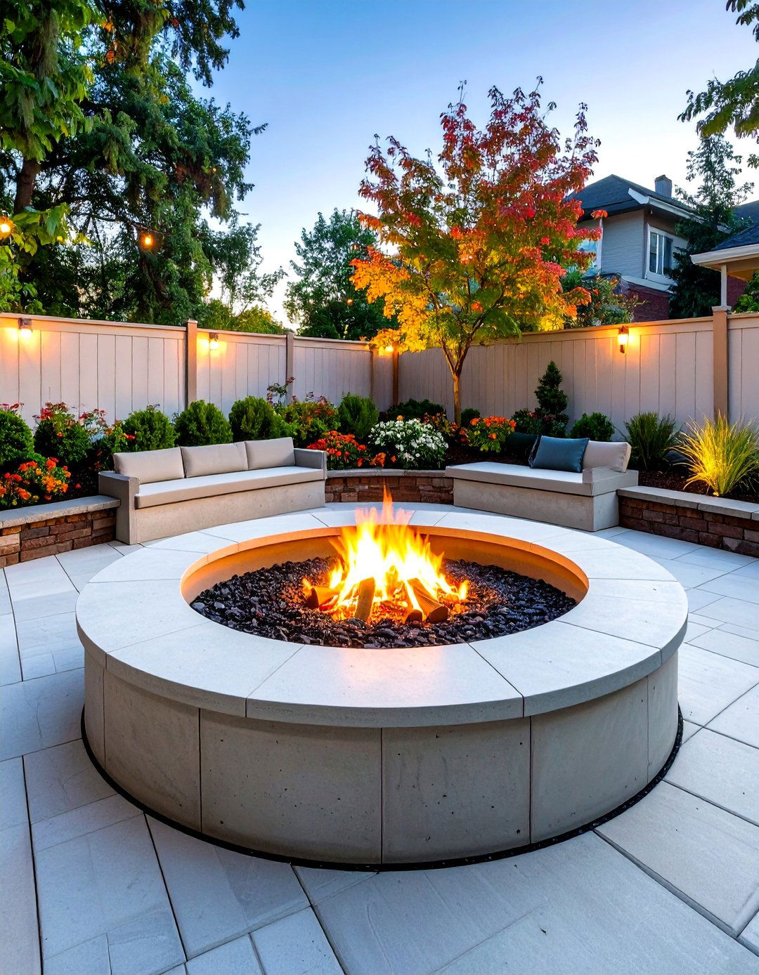 Concrete Paver Patio Fire Pit with Sunken Conversation Area - 20 Concrete Paver Patio Fire Pit Ideas