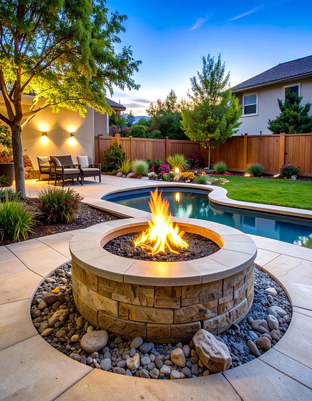 Concrete Paver Patio Fire Pit with Water Feature Integration - 20 Concrete Paver Patio Fire Pit Ideas