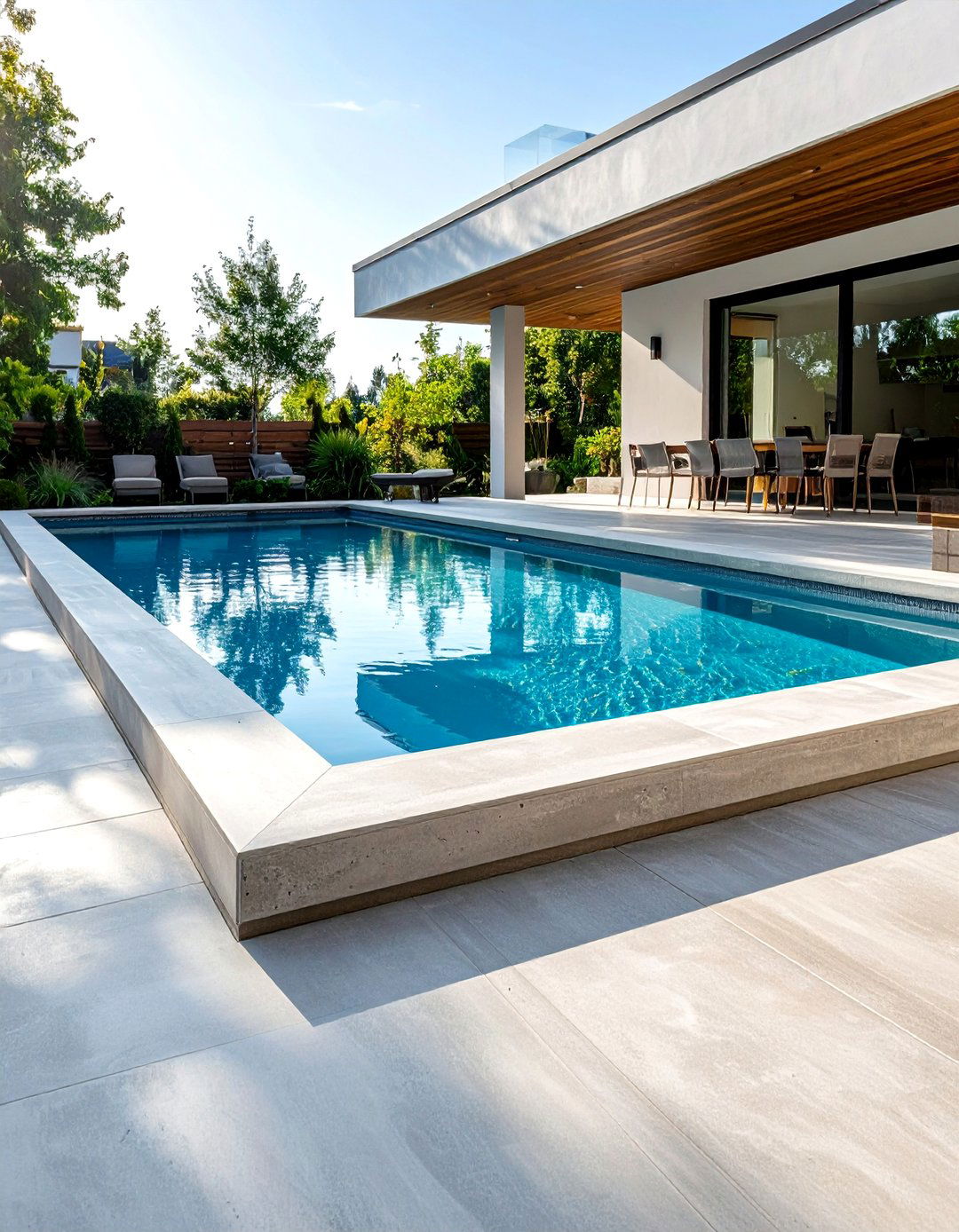 Concrete Pool Deck with Contrasting Coping Design - 20 Concrete Pool Deck Ideas