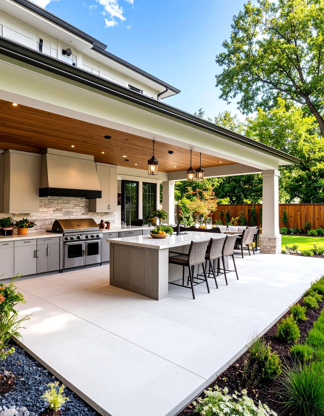 Concrete Porch with Built in Outdoor Kitchen Features - 20 Concrete Porch Ideas