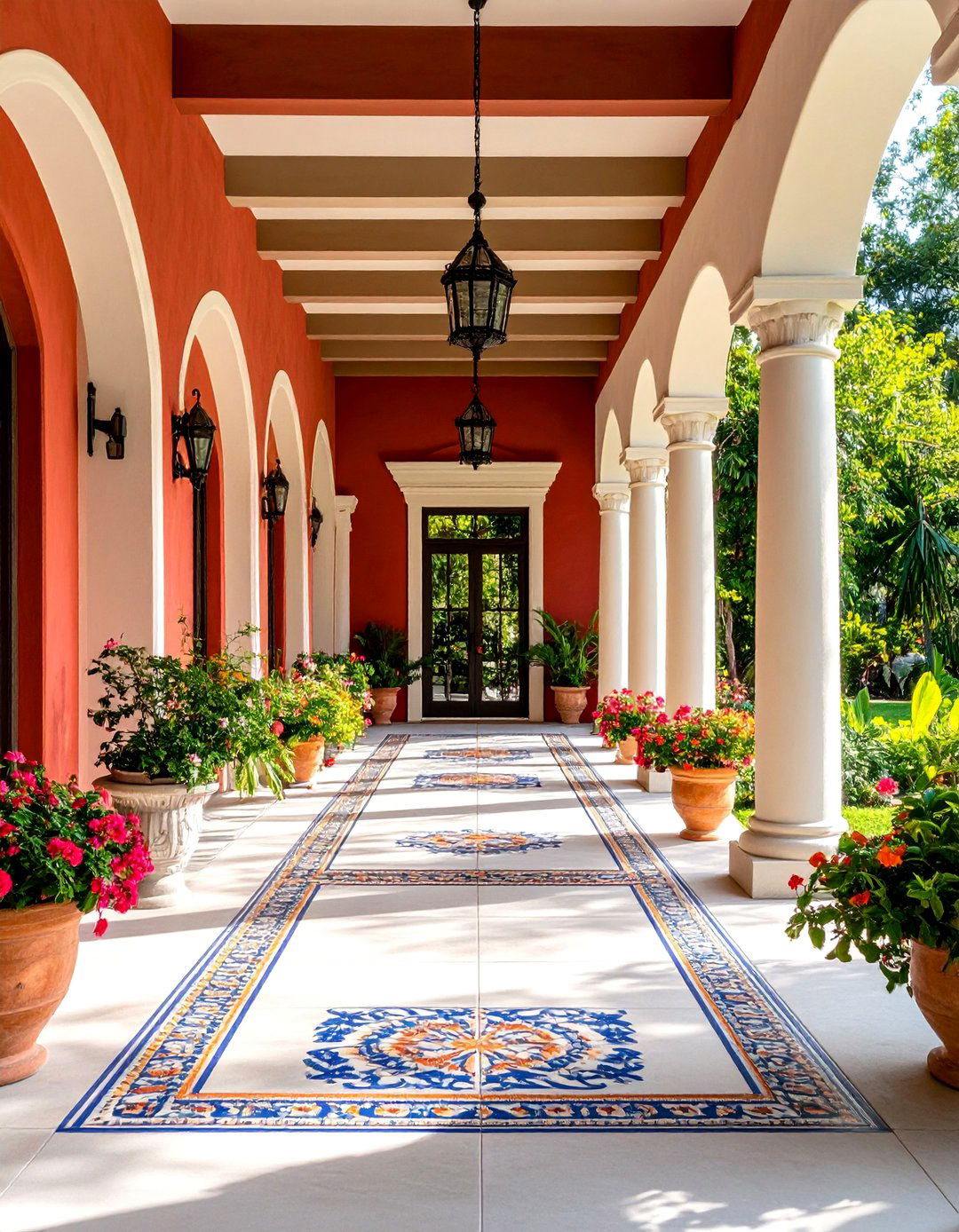 Concrete Porch with Decorative Medallion and Border Patterns - 20 Concrete Porch Ideas