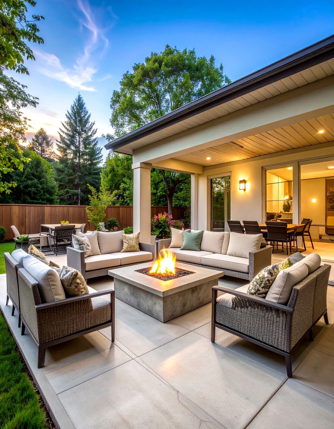 Concrete Porch with Integrated Fire Pit Seating - 20 Concrete Porch Ideas