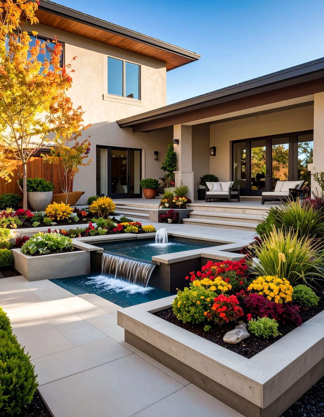 Concrete Porch with Integrated Planters and Garden Features - 20 Concrete Porch Ideas