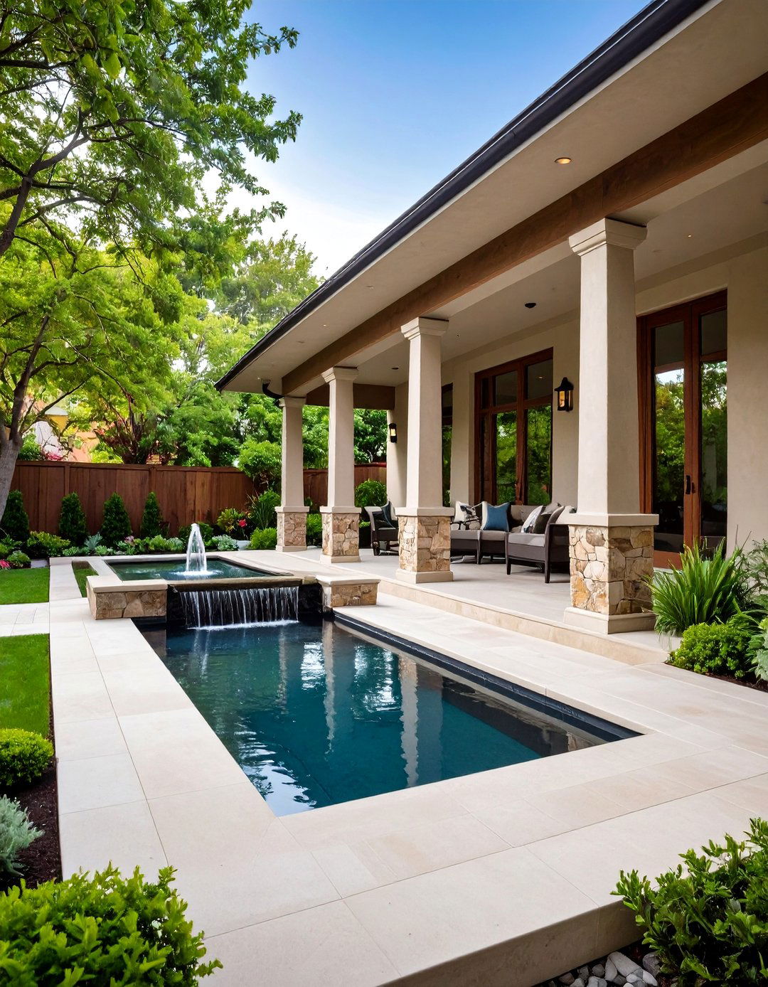 Concrete Porch with Water Feature Integration - 20 Concrete Porch Ideas