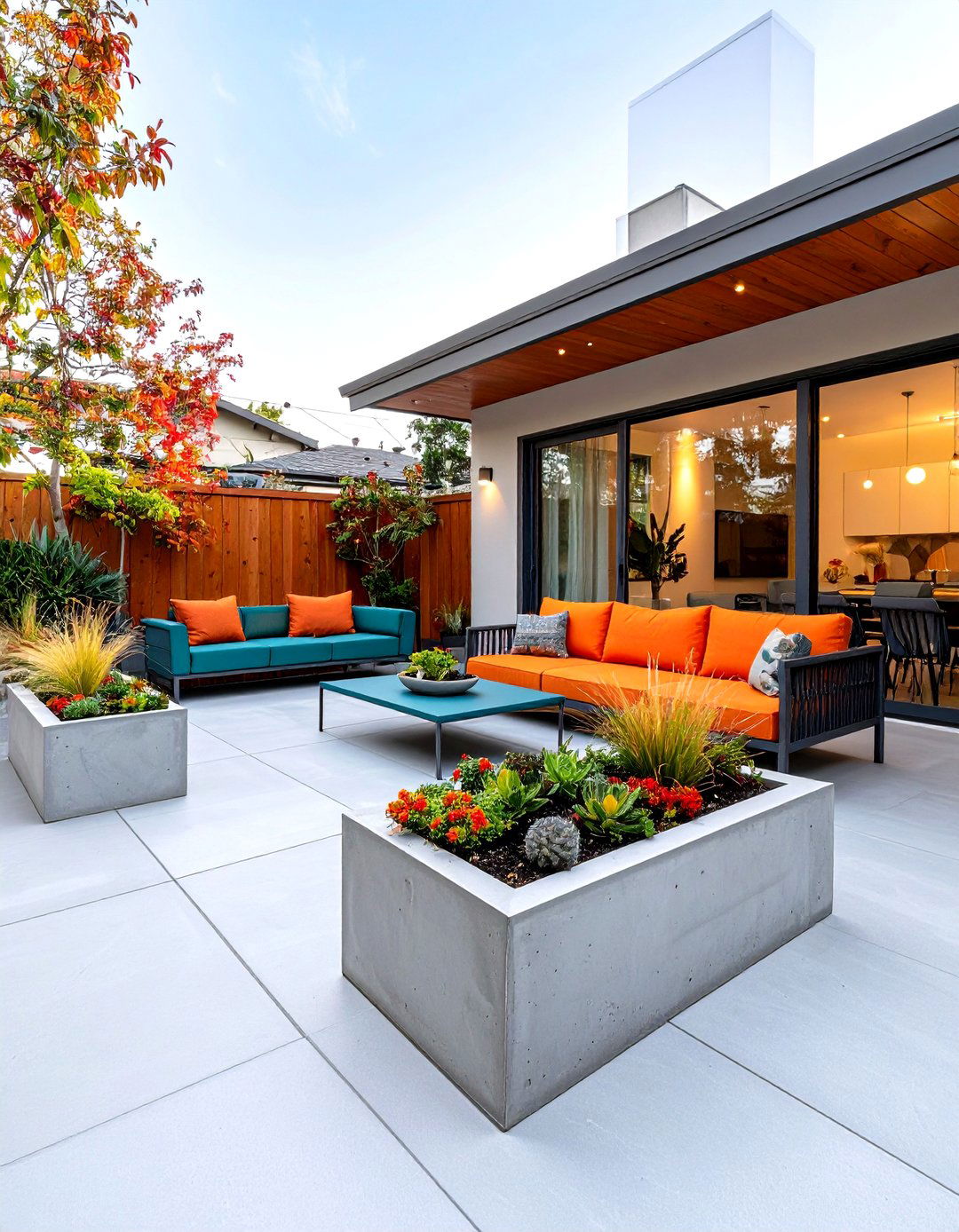 Concrete Slab Mid Century Modern Patio with Geometric Planters - 20 Mid-century Modern Patio Ideas