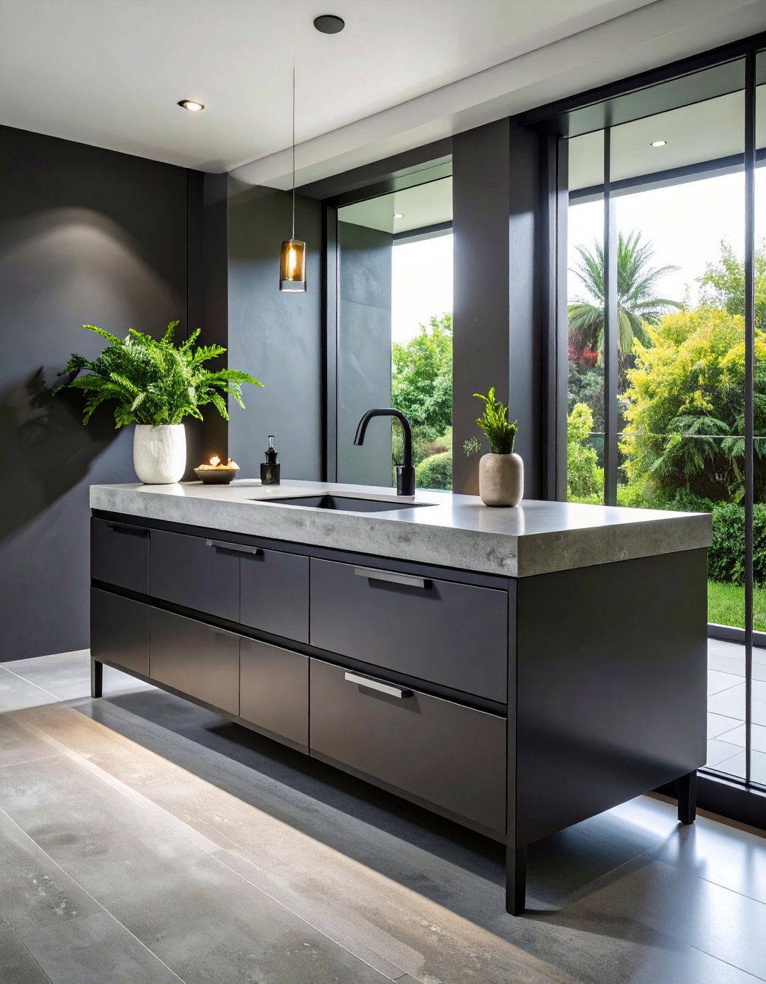 Concrete Topped Black Vanity for Loft Aesthetics - 20 Black Vanity Bathroom Ideas
