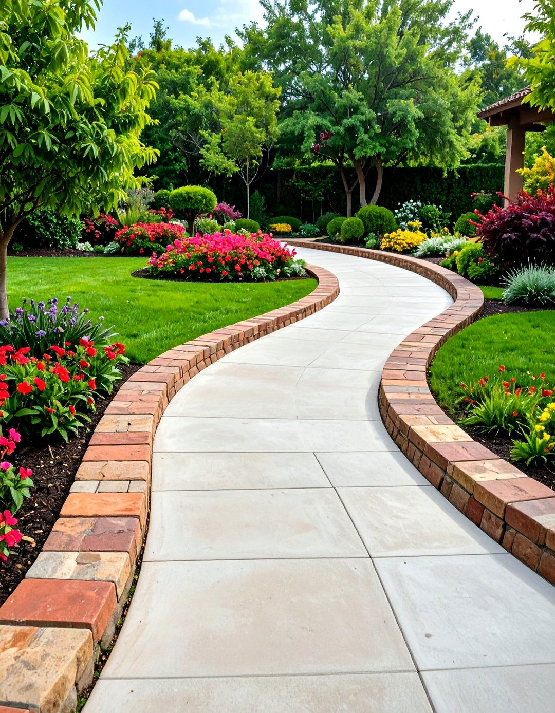 Concrete Walkway with Decorative Borders - 20 Concrete Walkway Ideas