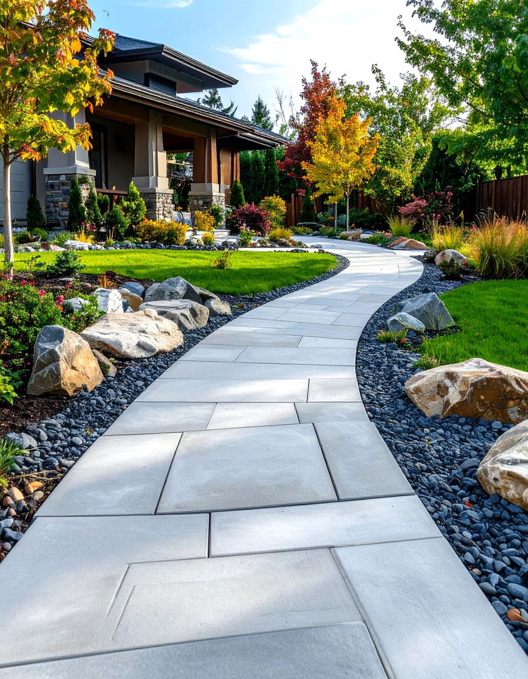 Concrete Walkway with Stone Accents - 20 Concrete Walkway Ideas