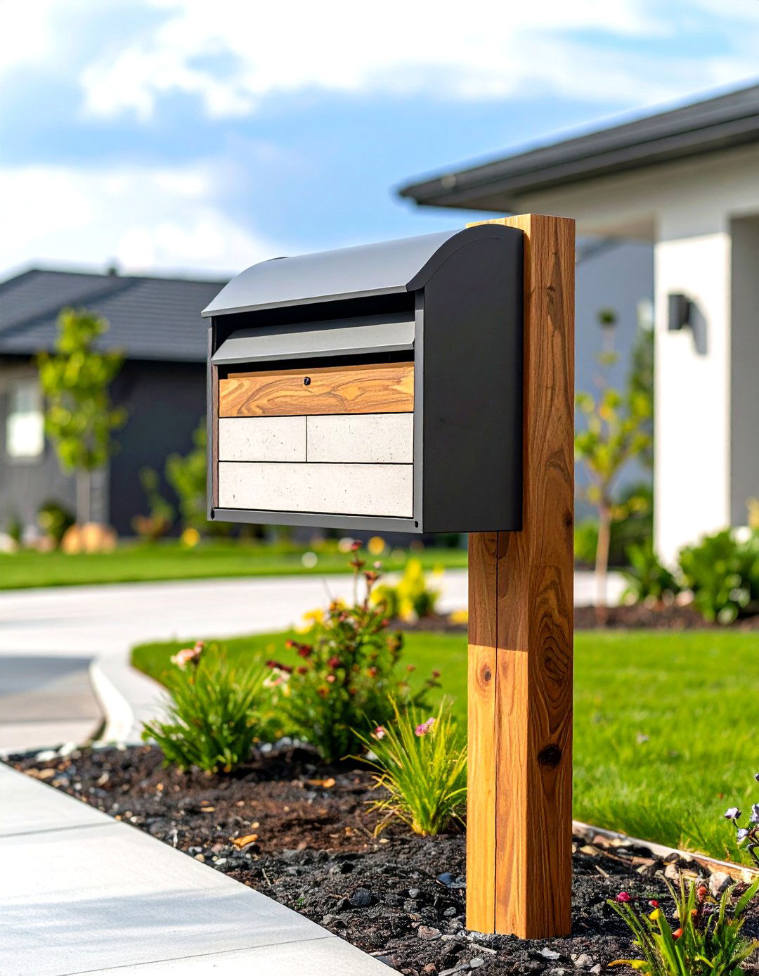 Concrete and Wood Mailbox Post - 20 Mailbox Post Ideas