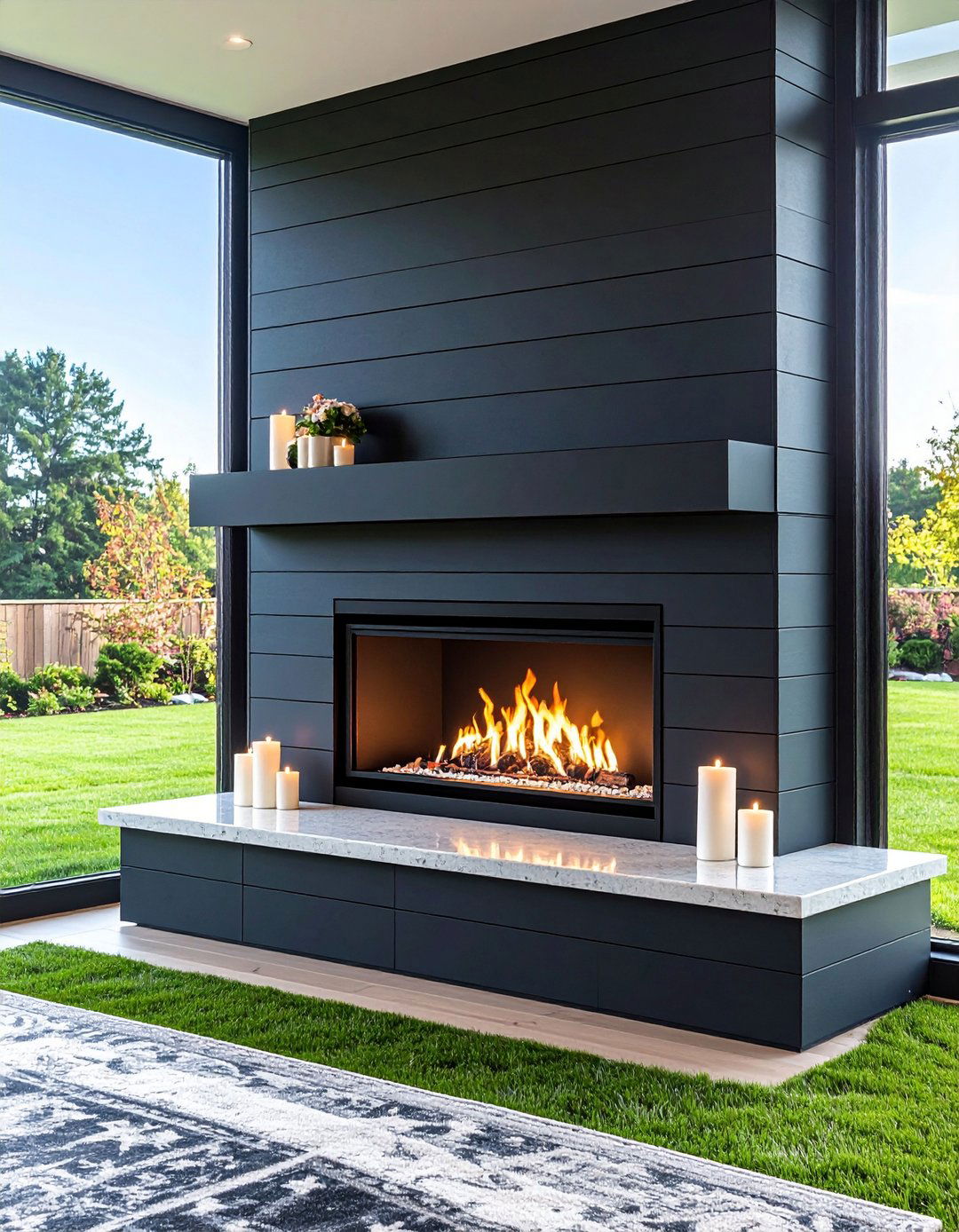 Condo Friendly Black Shiplap Fireplace with Electric Insert - 20 Black Shiplap Fireplace Ideas