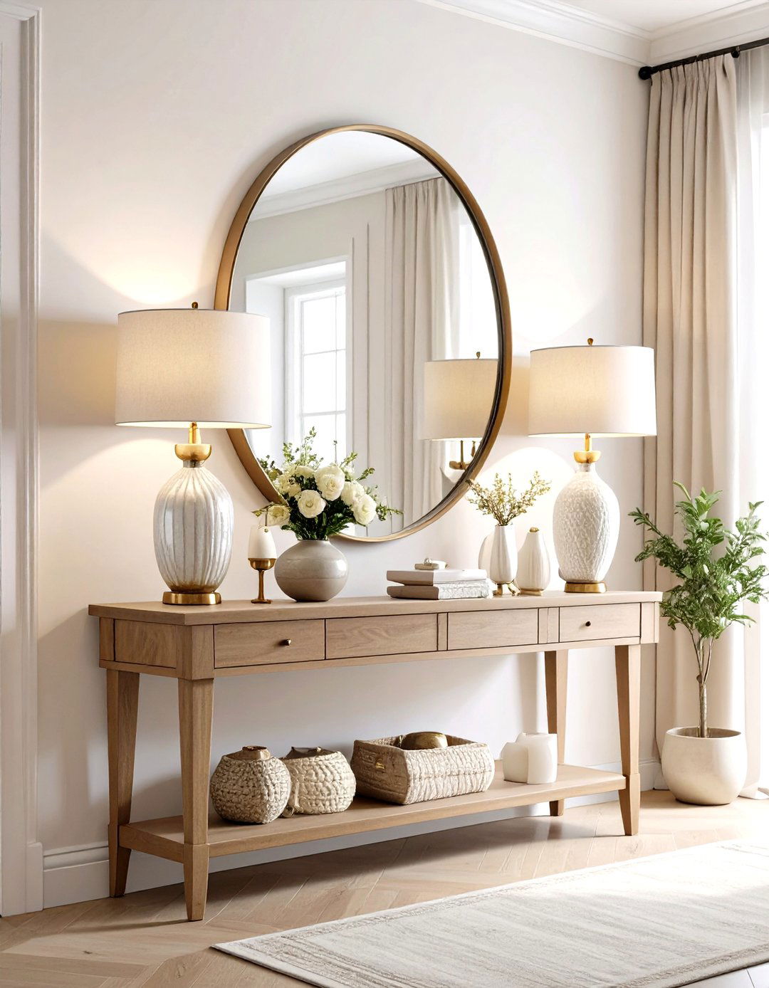 Console Table with Statement Mirror and Reflection Play - 20 Console Table Decor Ideas