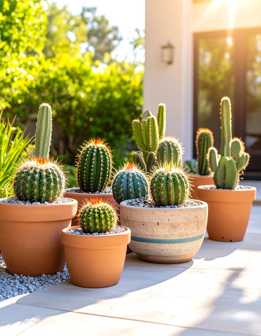 Container Cactus Cluster on Patio - 20 Cactus Garden Ideas