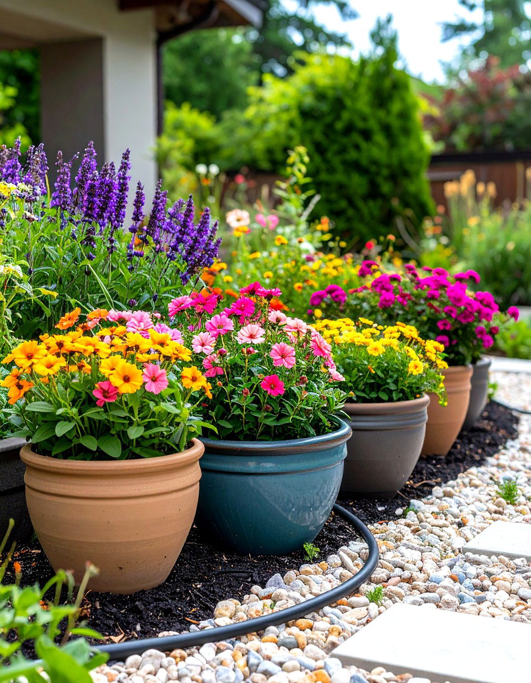 Container Cluster Flower Bed for Small Front Yards - 20 Front Yard Texas Flower Bed Ideas