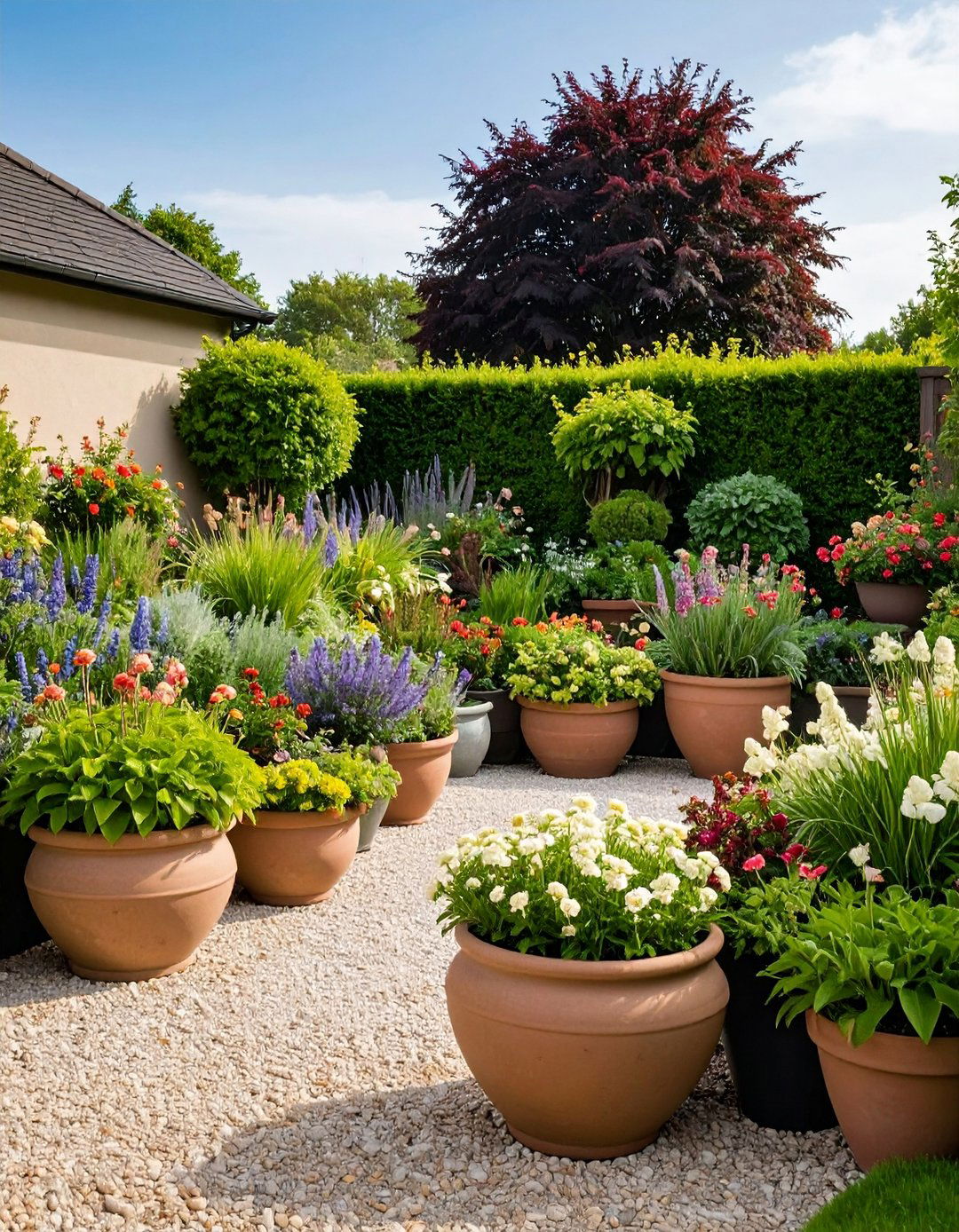 Container Cluster Flower Bed - 20 Front Yard Flower Bed Ideas
