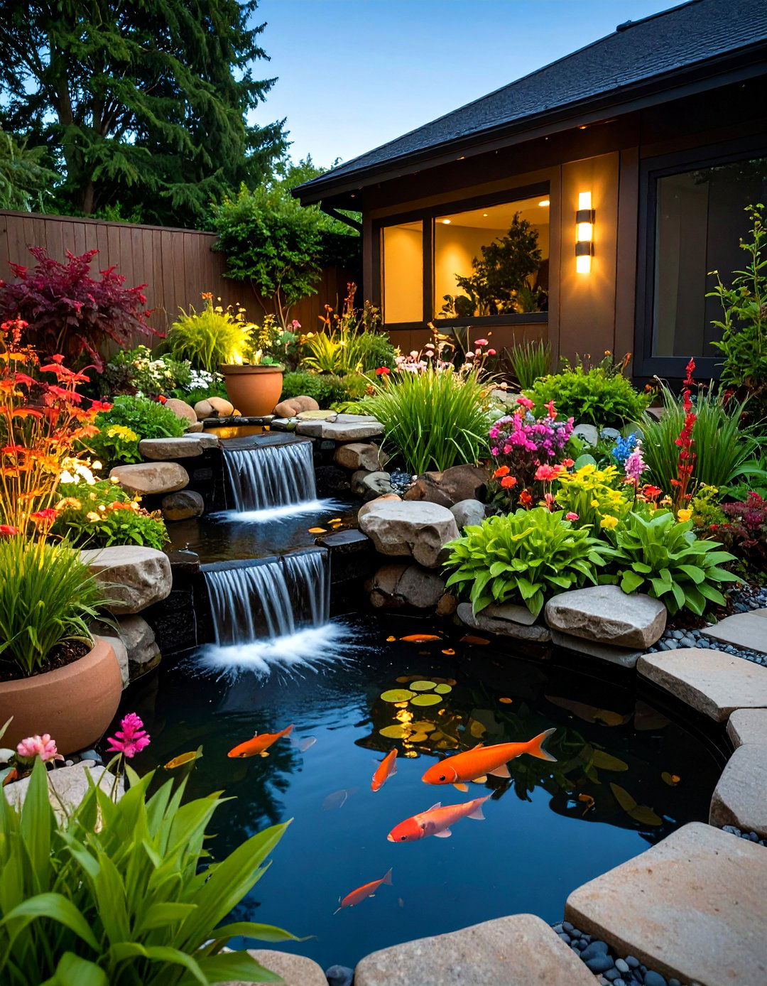 Container Pond with Cascading Pebble Falls - 20 Small Pond Ideas With Waterfalls