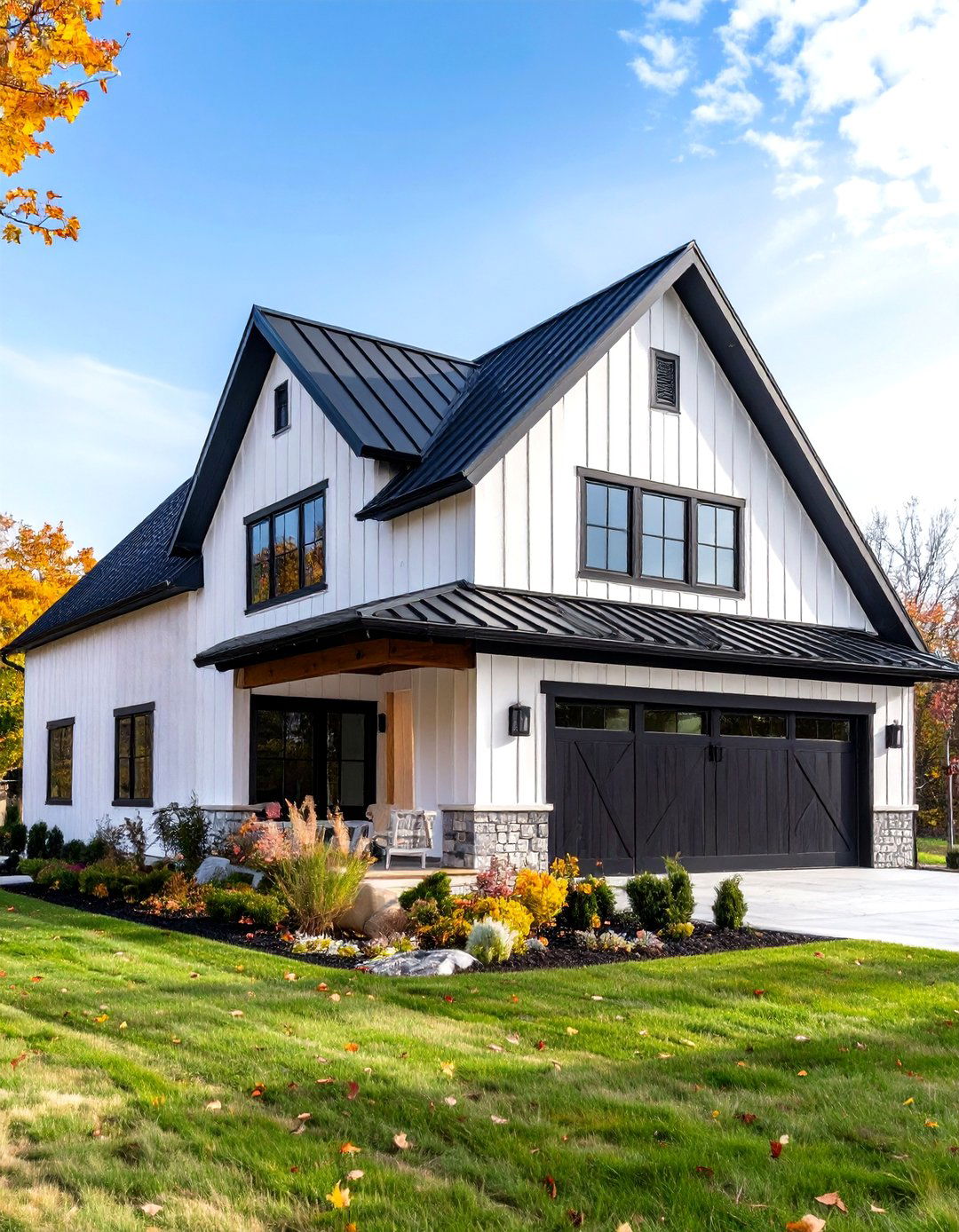 Contemporary Barn Style White Exterior Home with a Black Roof and Industrial Elements - 20 White Exterior Home with a Black Roof Ideas