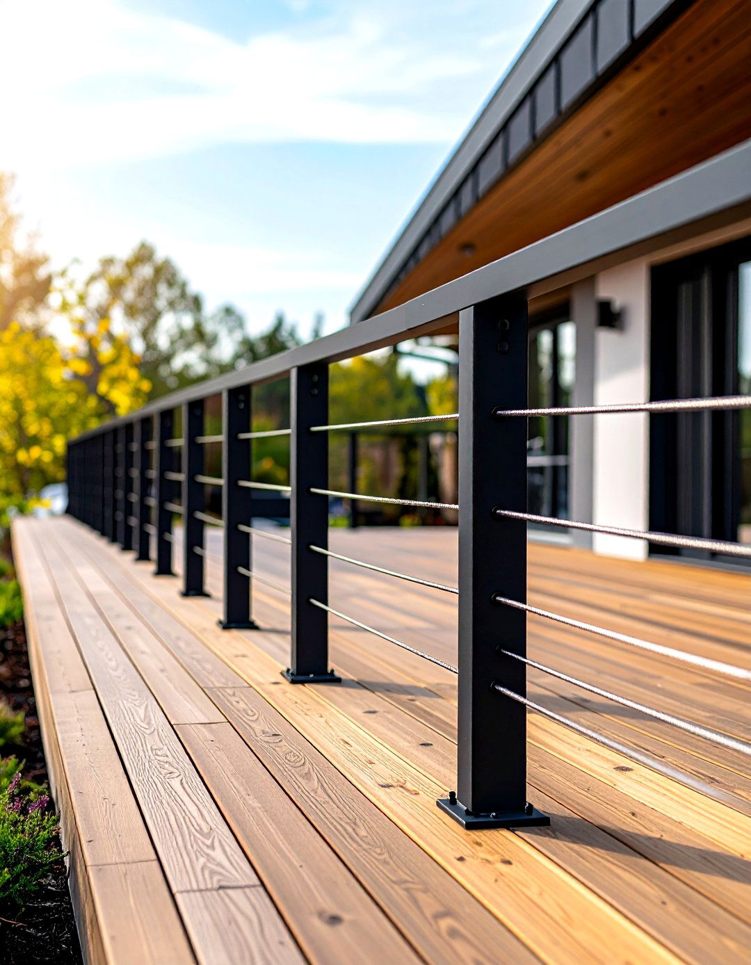 Contemporary Black Horizontal Cable Deck Railing - 20 black deck railing ideas