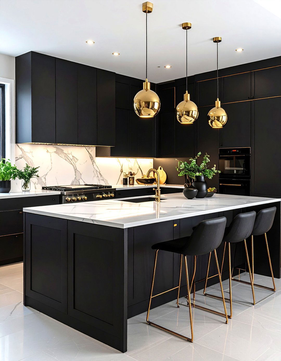 Contemporary Black Kitchen Island Decor with Metallic Highlights - 20 kitchen island decor ideas