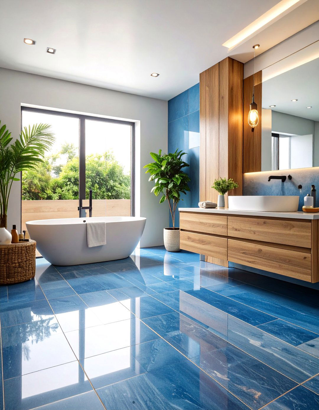 Contemporary Blue Tile Floors for Modern Foundations - 20 Blue Tile Bathroom Ideas