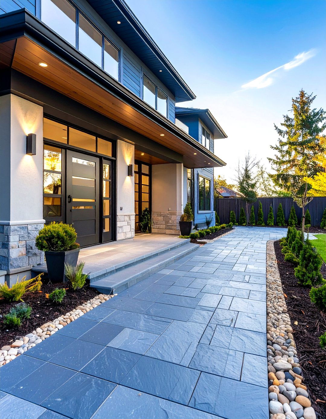 Contemporary Bluestone Walkway with Steel Edge Details - 20 Bluestone Walkway Ideas