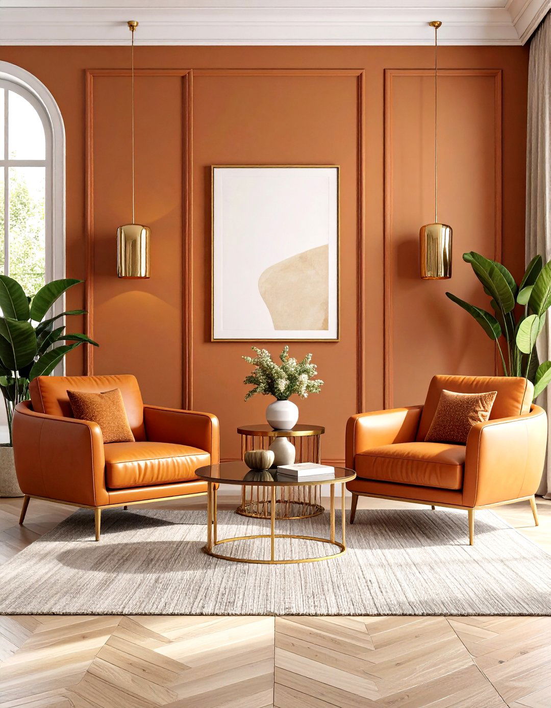 Contemporary Brass Accented Terracotta Living Room - 20 terracotta living room ideas