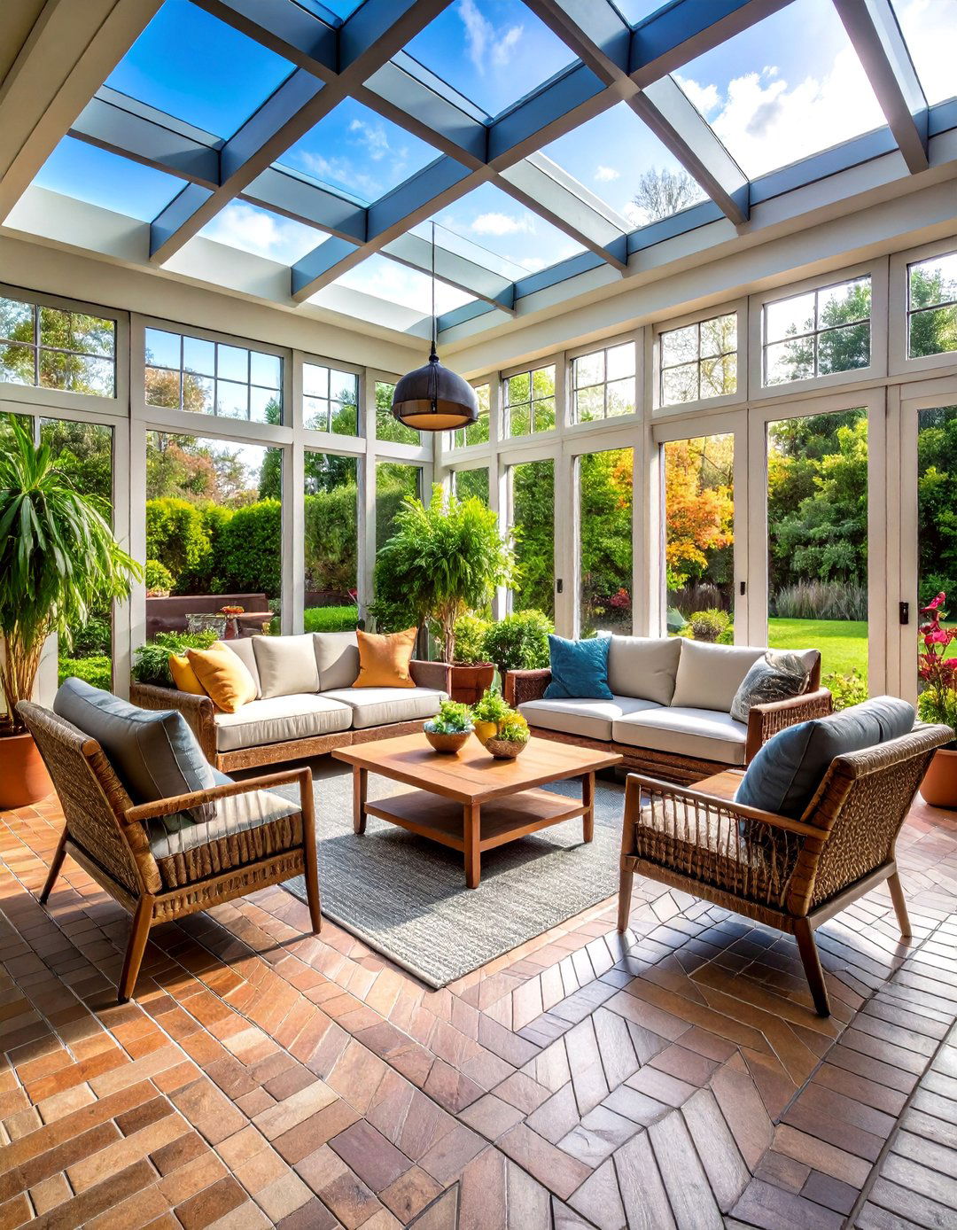 Contemporary Brick Floor Sunroom Design - 20 Brick Floor Sunroom Ideas