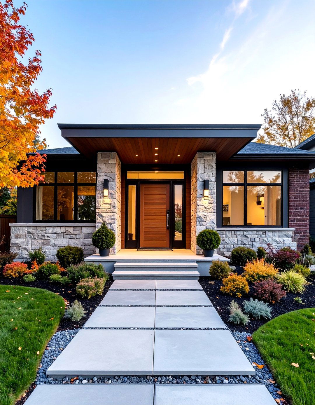 Contemporary Brick Houses with Stone Entryway Accents - 20 Brick Houses With Stone Accents