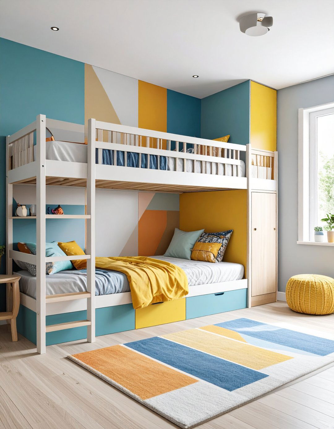 Contemporary Bunk Room with Geometric Patterns - 20 bunk room ideas