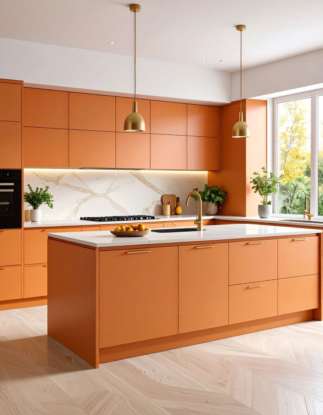 Contemporary Burnt Orange Handleless Kitchen - 20 Burnt Orange Kitchen Ideas