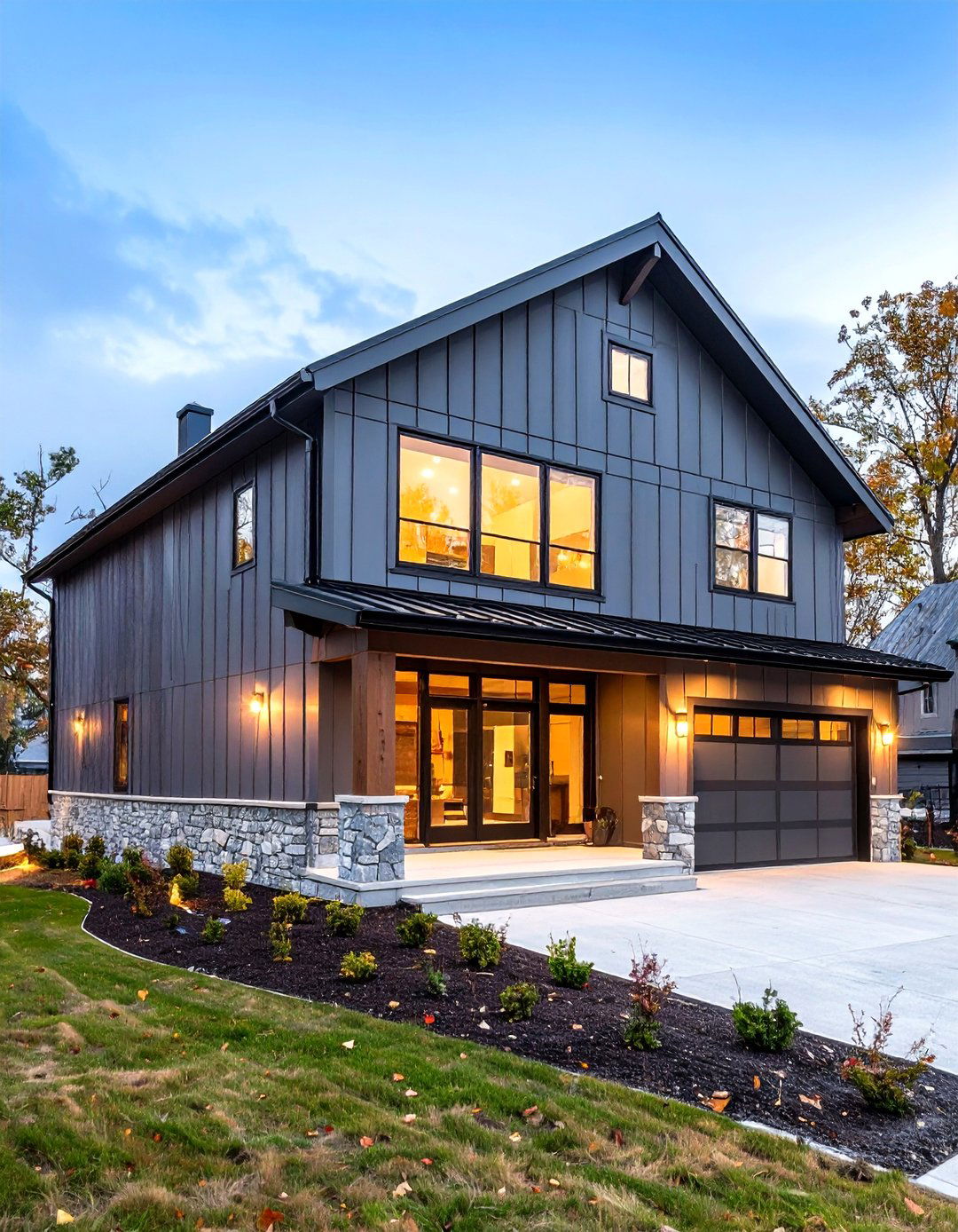 Contemporary Charcoal Gray Barndominium Exterior - 20 Pole Barn and Barndominium House Exteriors