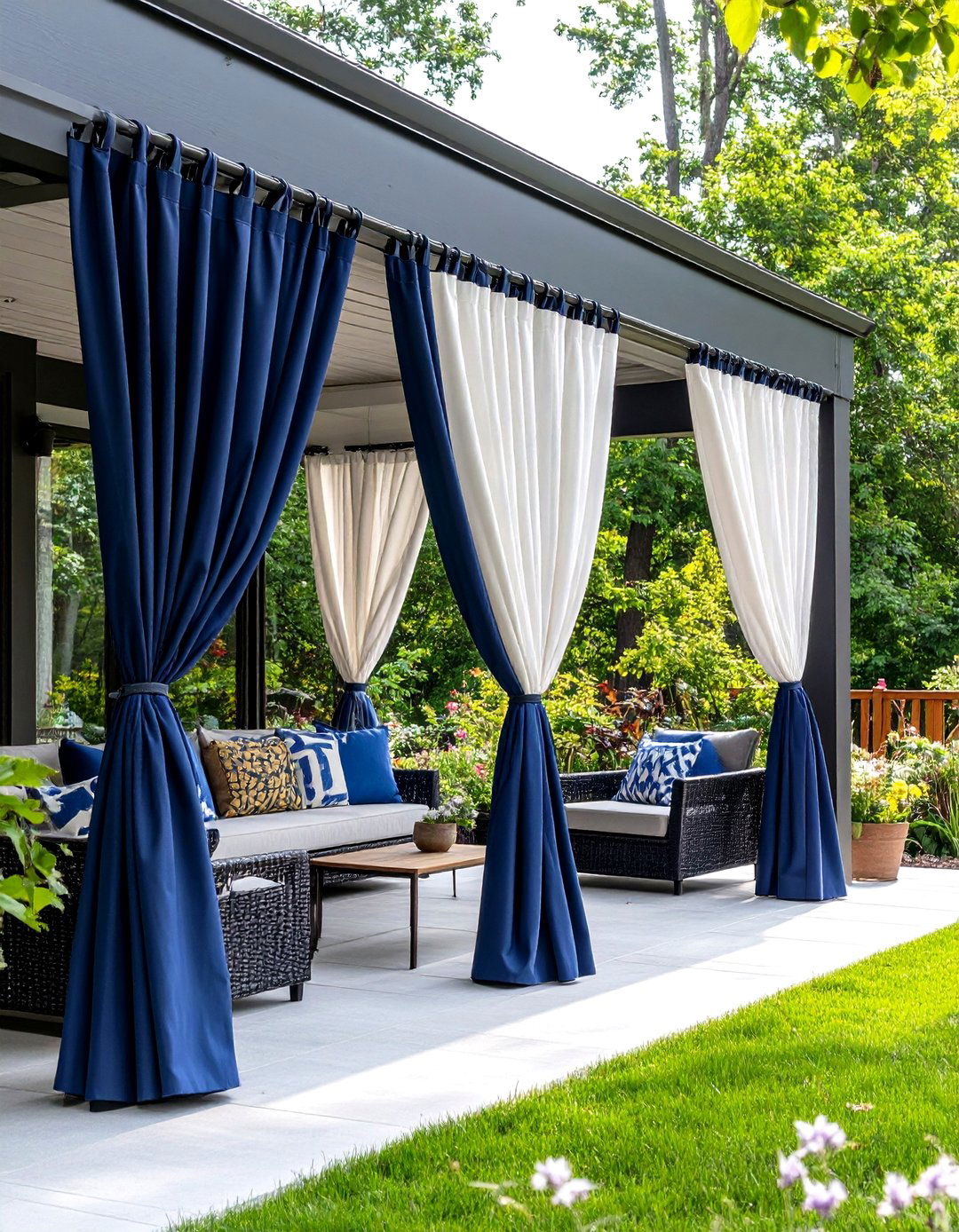 Contemporary Color Block Patio Curtain Design - 20 Patio Curtain Ideas
