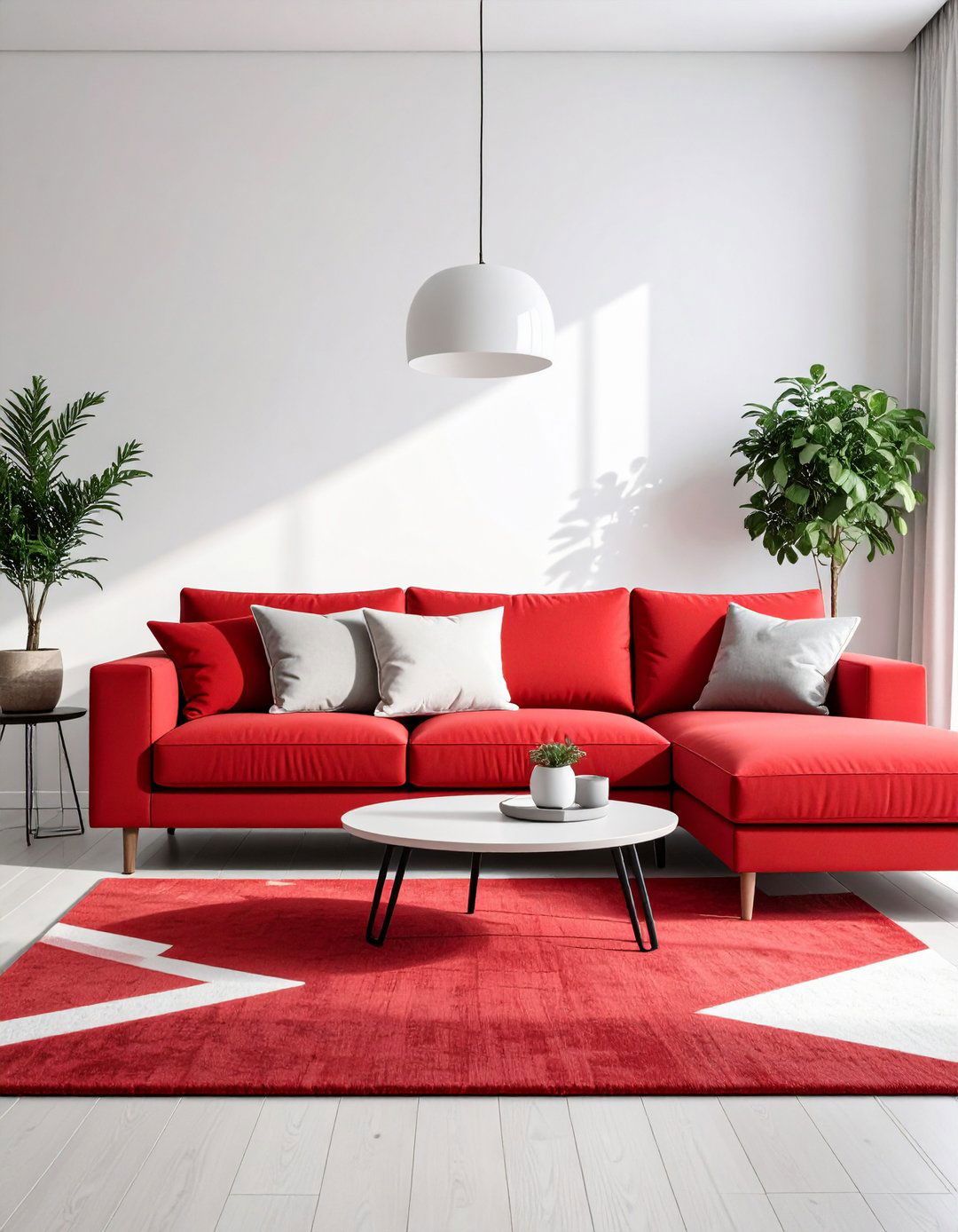 Contemporary Color Blocked Red Couch Living Room - 20 Red Couch Living Room Ideas