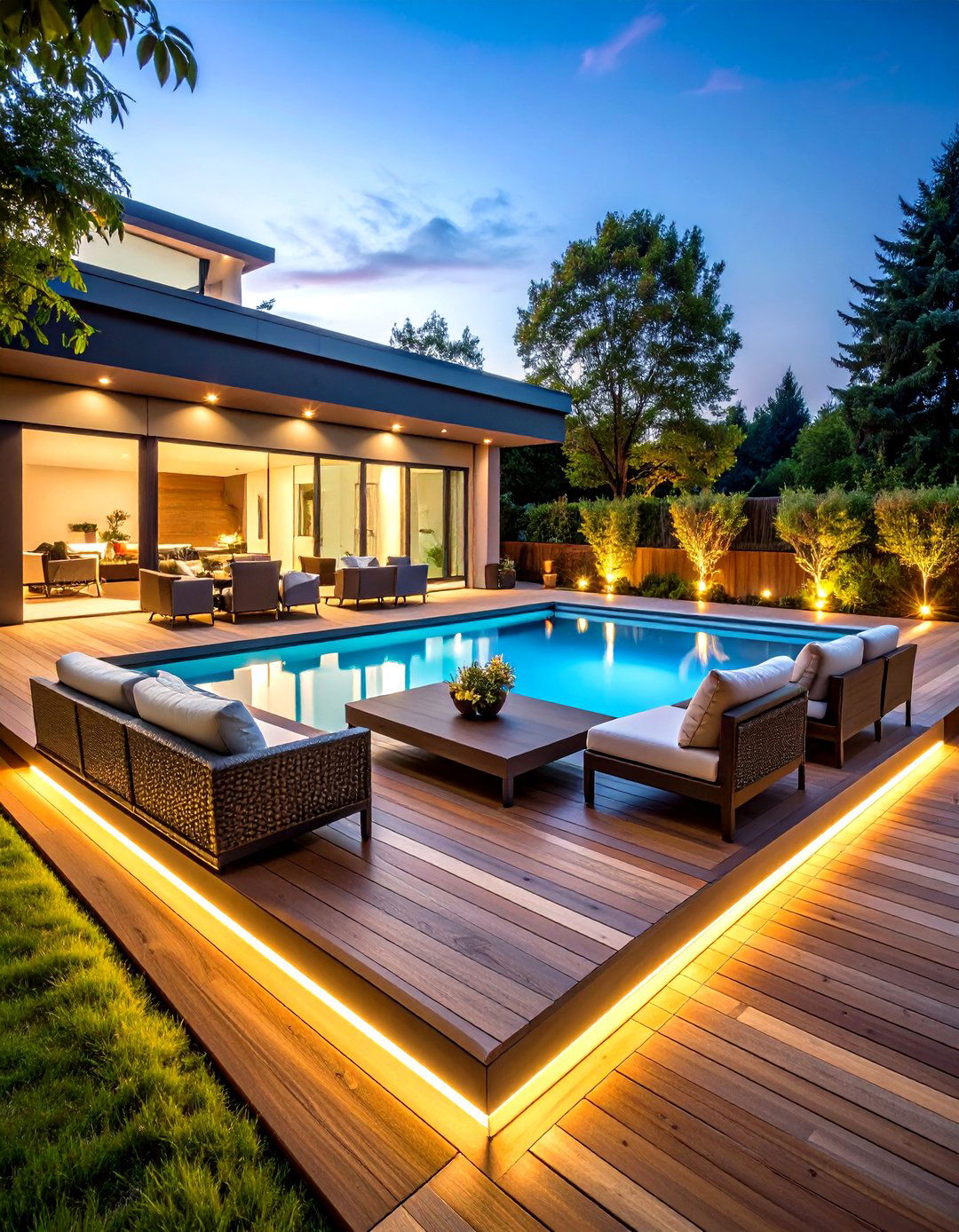 Contemporary Composite Pool Deck with Geometric Patterns - 20 Pool Deck Ideas