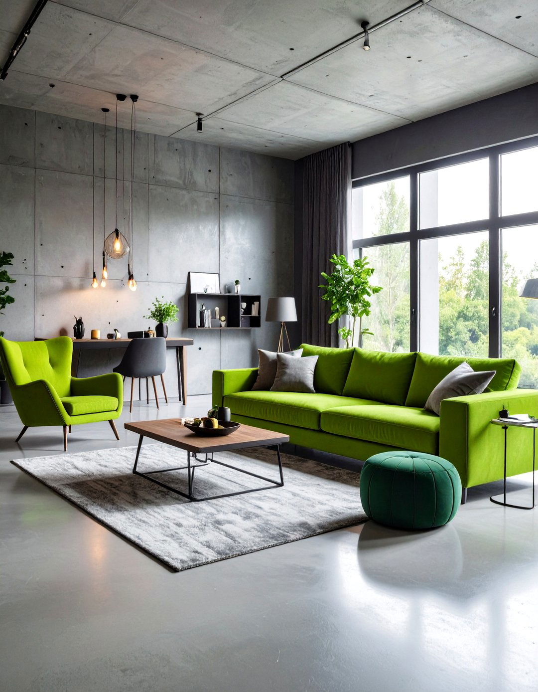Contemporary Concrete Floor Living Room with Bold Furniture Statements - 20 Concrete Floor Living Room Ideas
