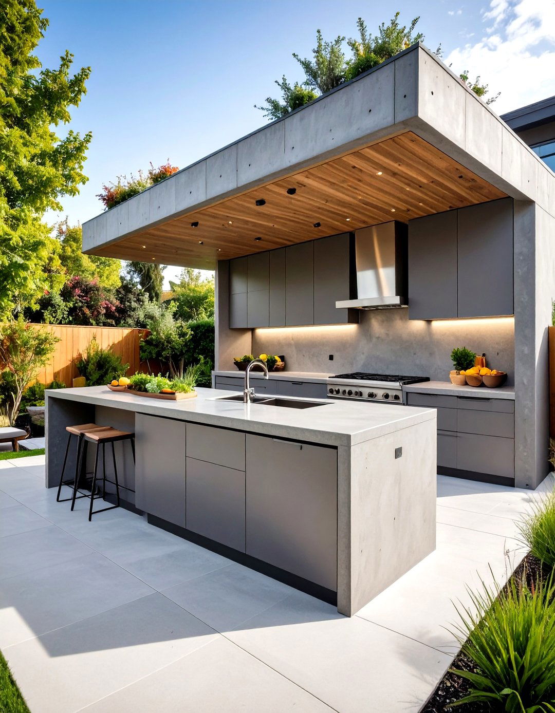 Contemporary Concrete L Shaped Outdoor Kitchen - 20 L Shaped Outdoor Kitchen Ideas